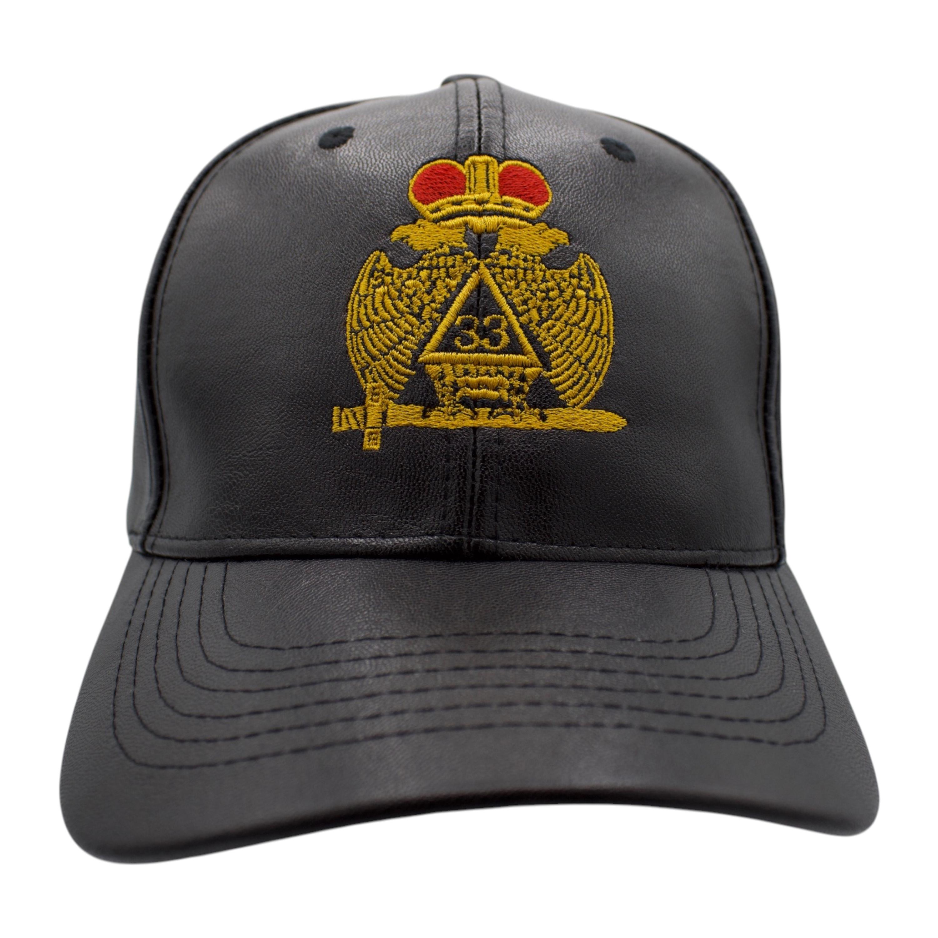 33rd Degree Mason Wings Down PU Leather Cap - Black image