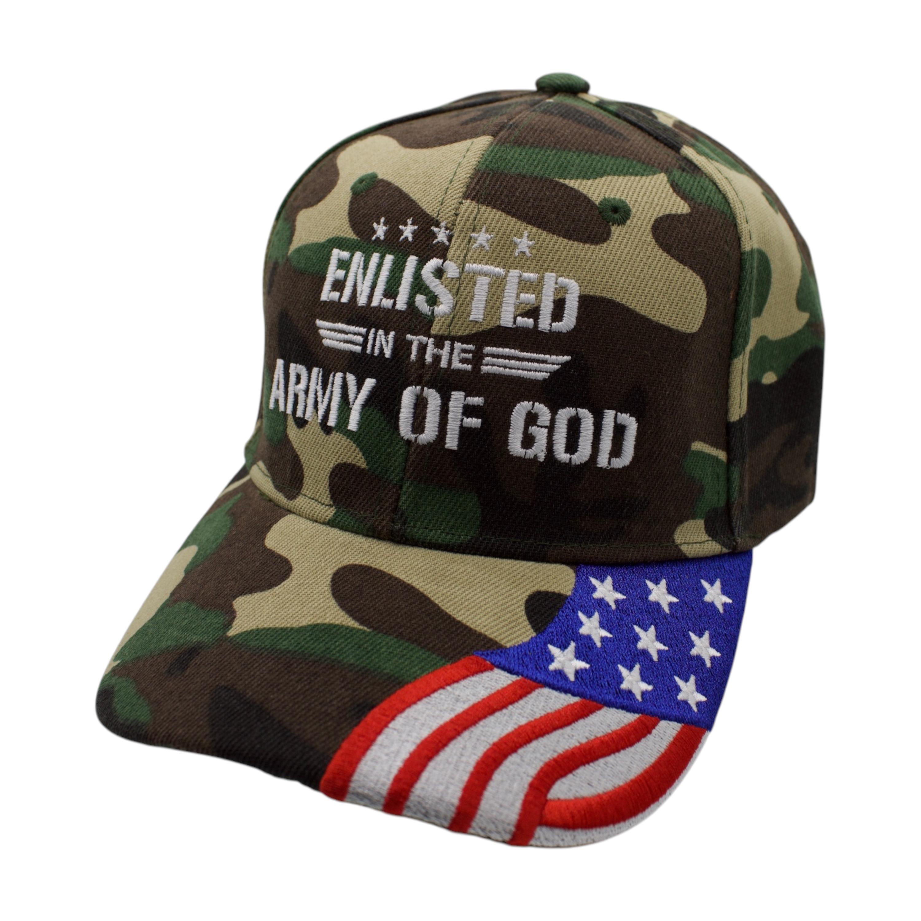 Enlisted in the Army of God (White) w/ Flag Bill Cap - Green Camo image