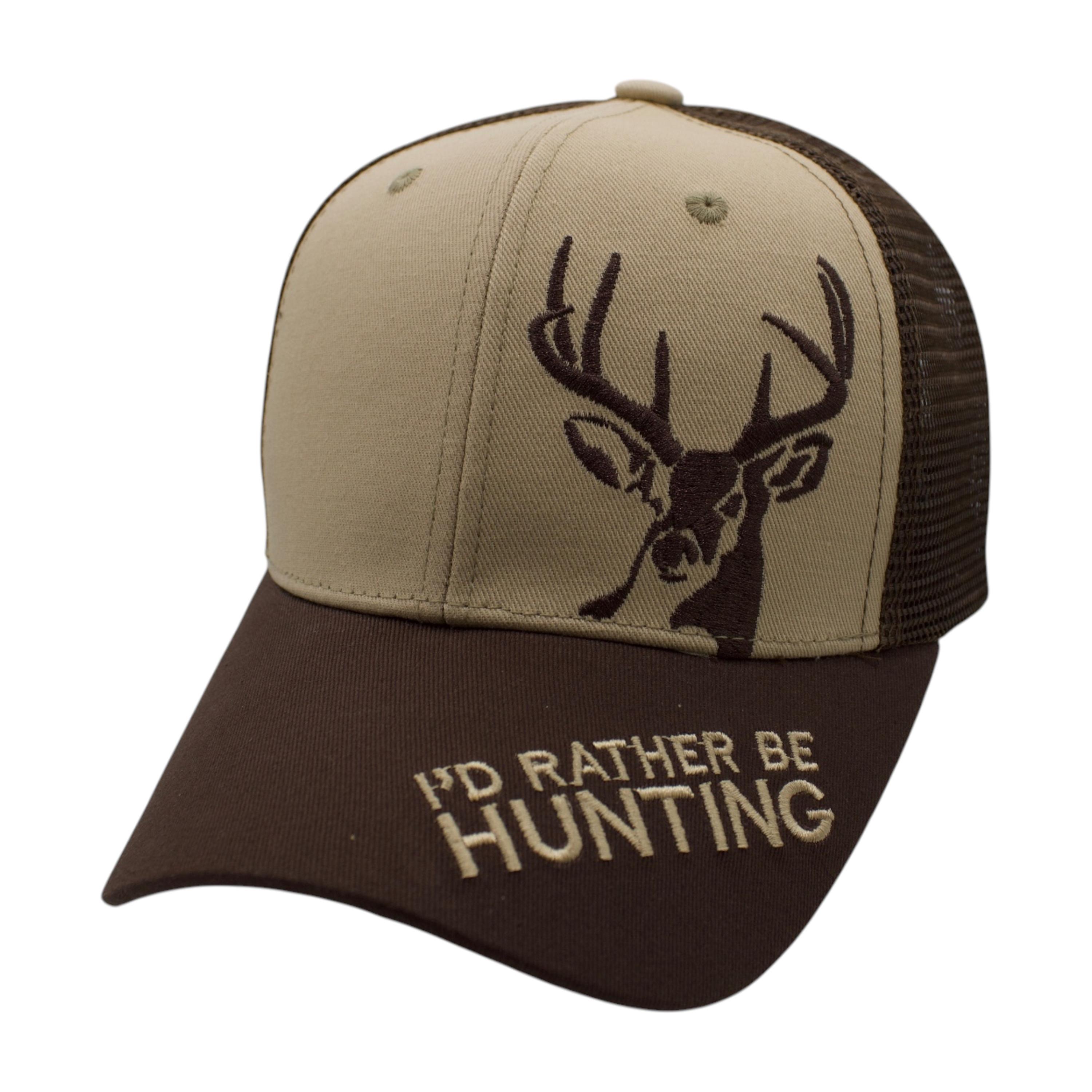 Deer Head w/ I'd Rather Be Hunting Trucker Hat - Khaki/Brown image