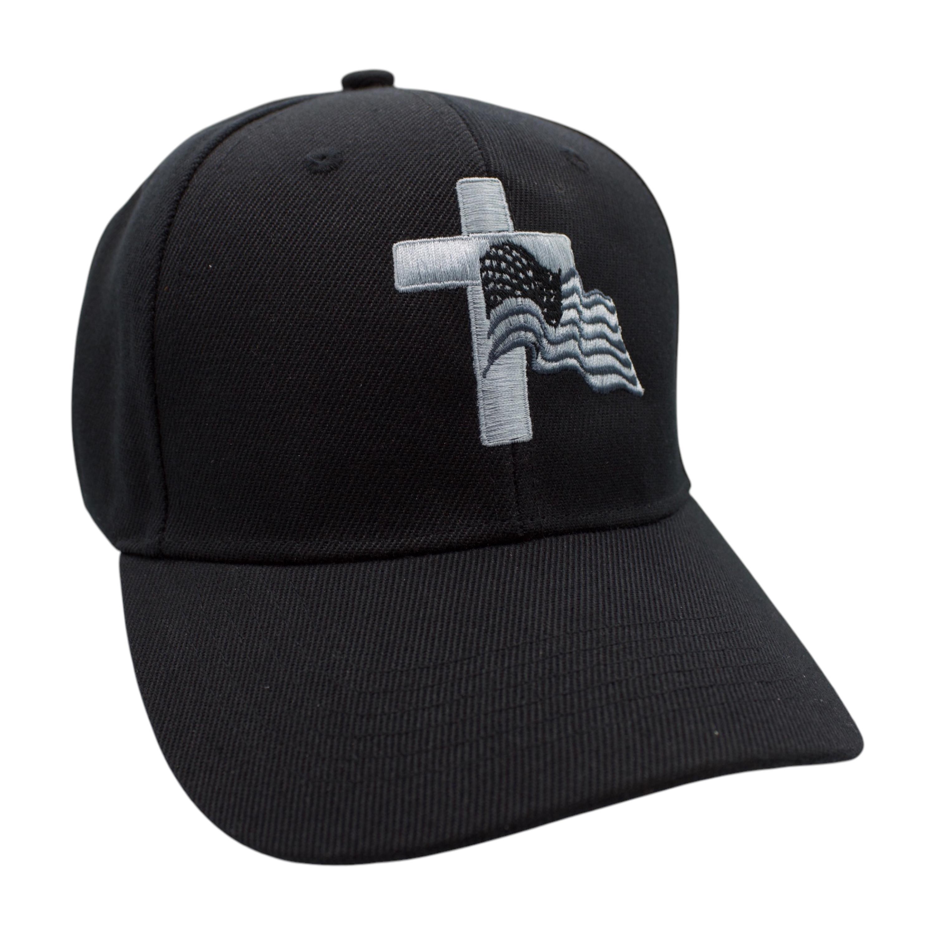 Flag And Cross (Gray Monotone) Cap - Black image