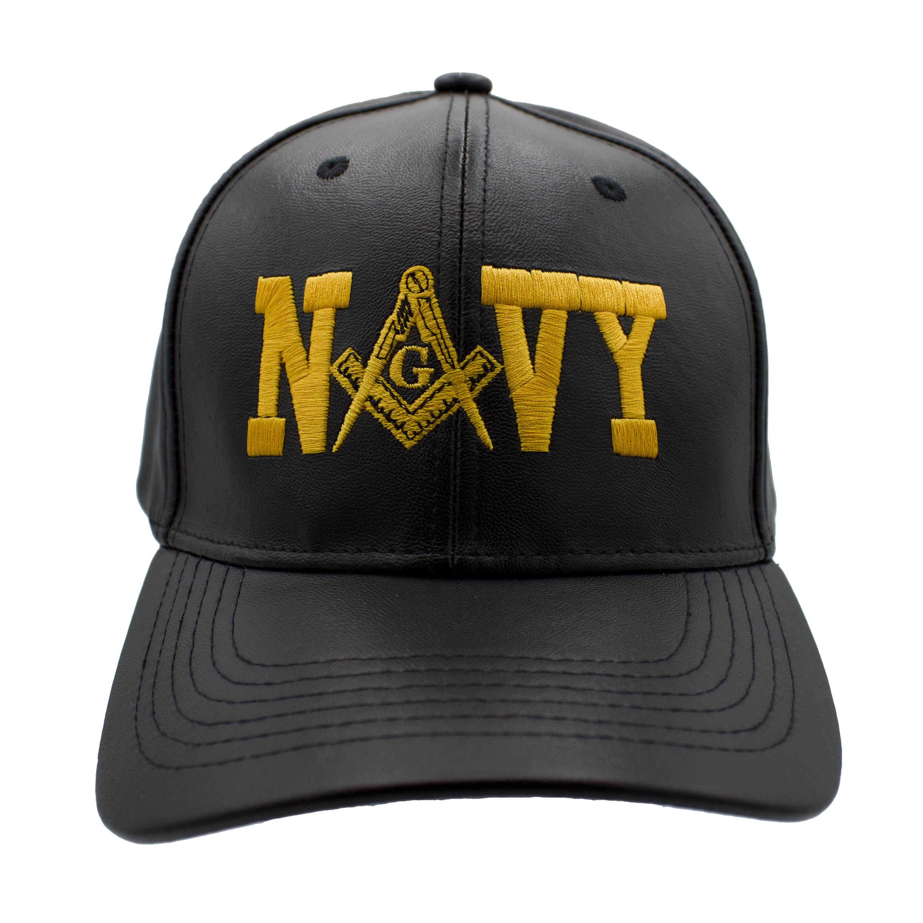 Navy Mason PU Leather Cap - Black image