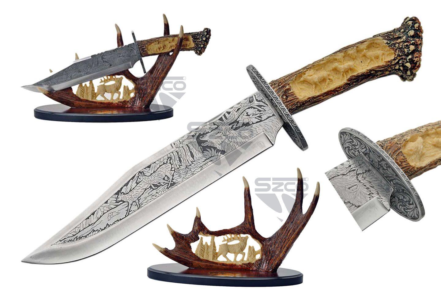 15.25 Inch Deer Antler Knife With Display