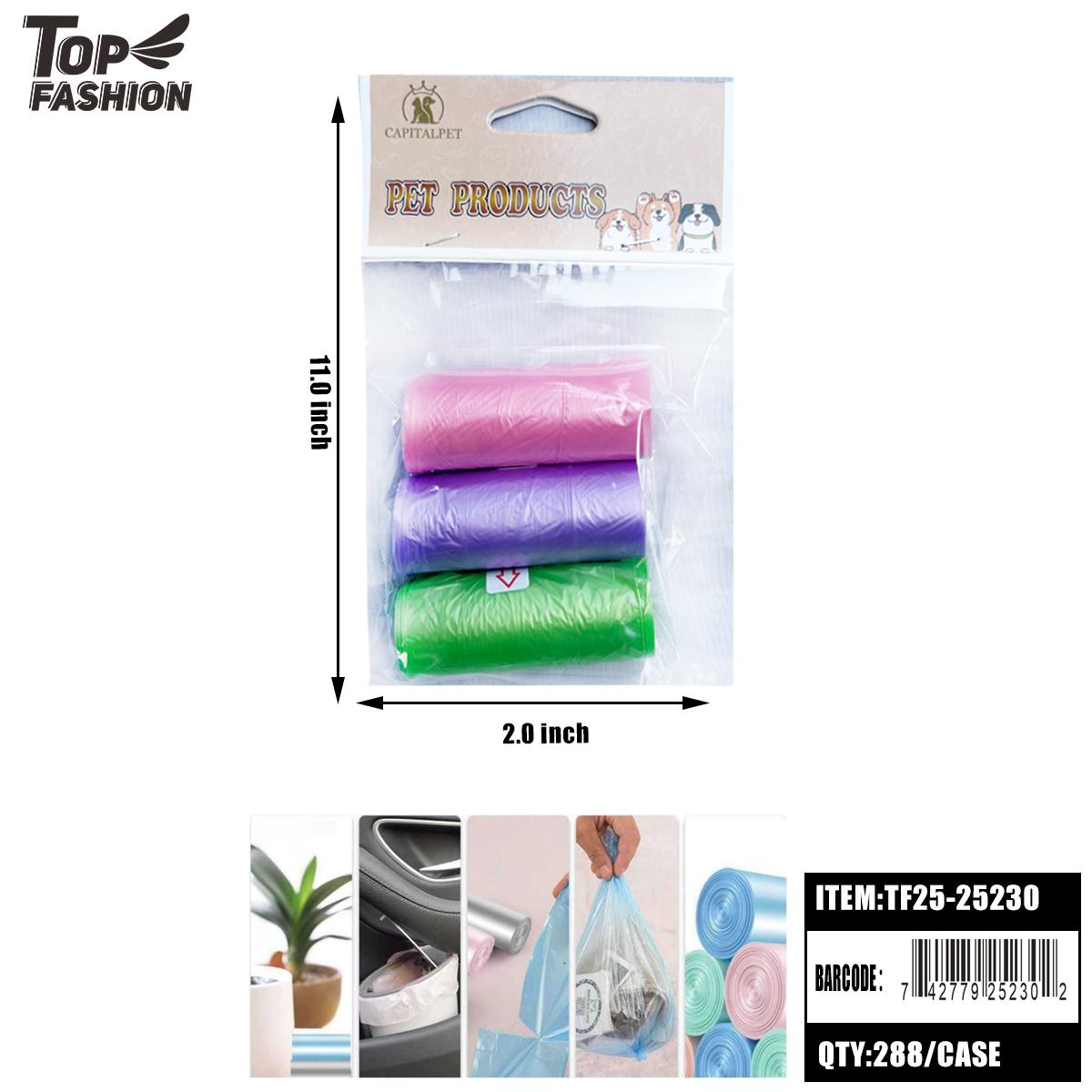 PET WASTE BAGS 3 COLORS 15CT 3 ROLL (12PK) 24BG/CS