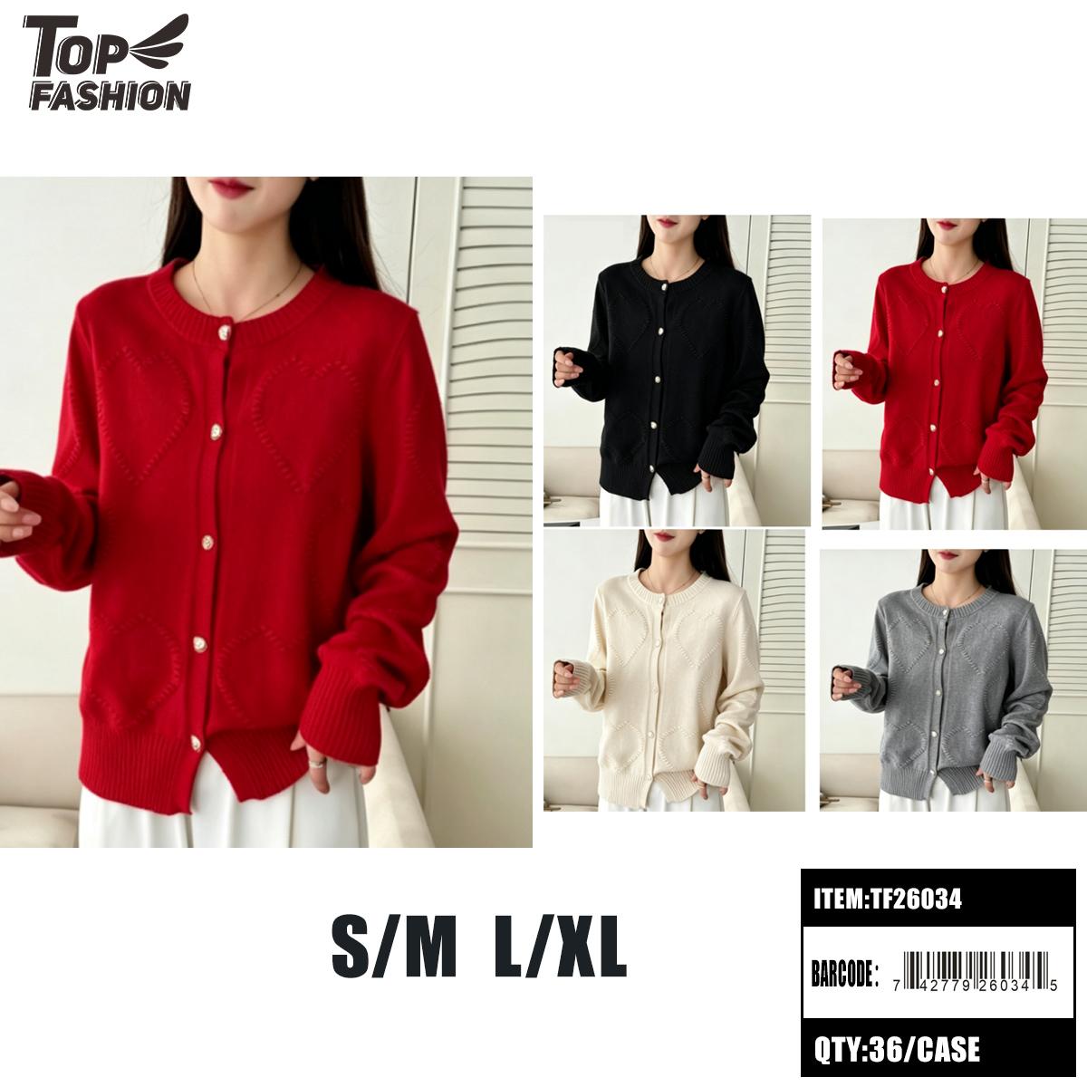 WOMENS CARDIGAN ROUND NECK BUTTON KNIT 4CLR12PC/3BG/36PC/CS image