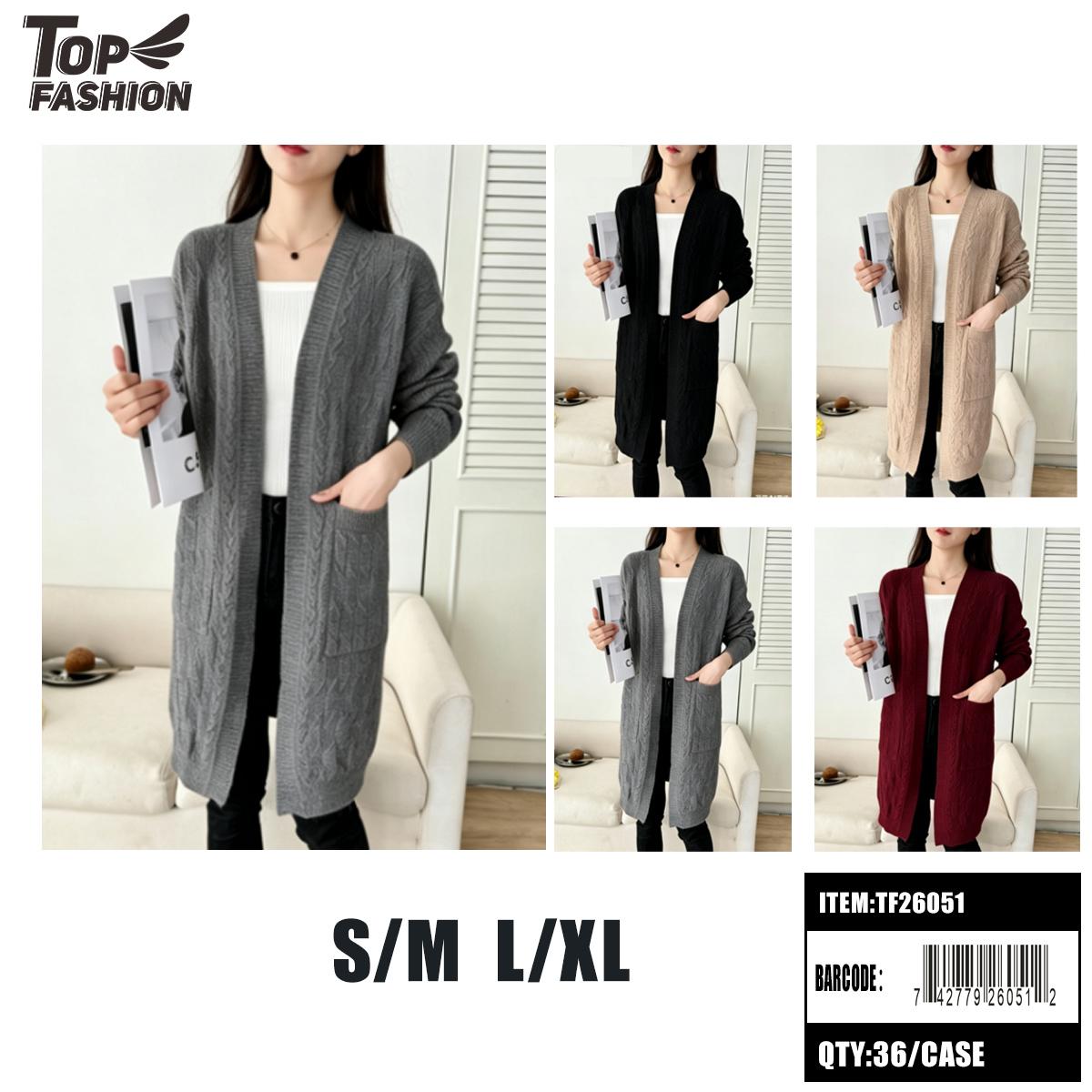WOMENS 4COLOR V-NECK CABLE KNIT CARDIGAN 12PC/3BG/36PC/CS (TF26051) image