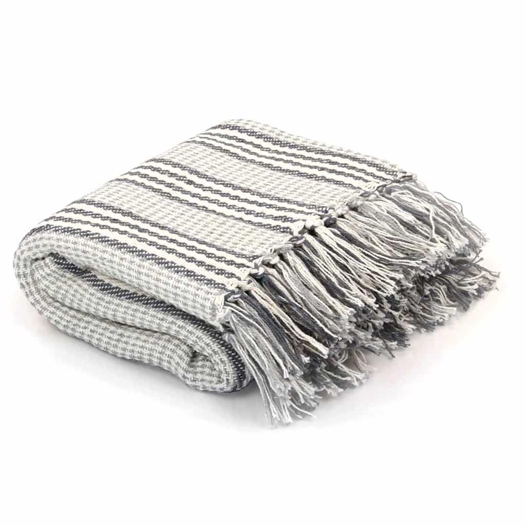 vidaXL Throw Grey and White 100% Cotton 49.2 x 59.1 in Throw Blanket image