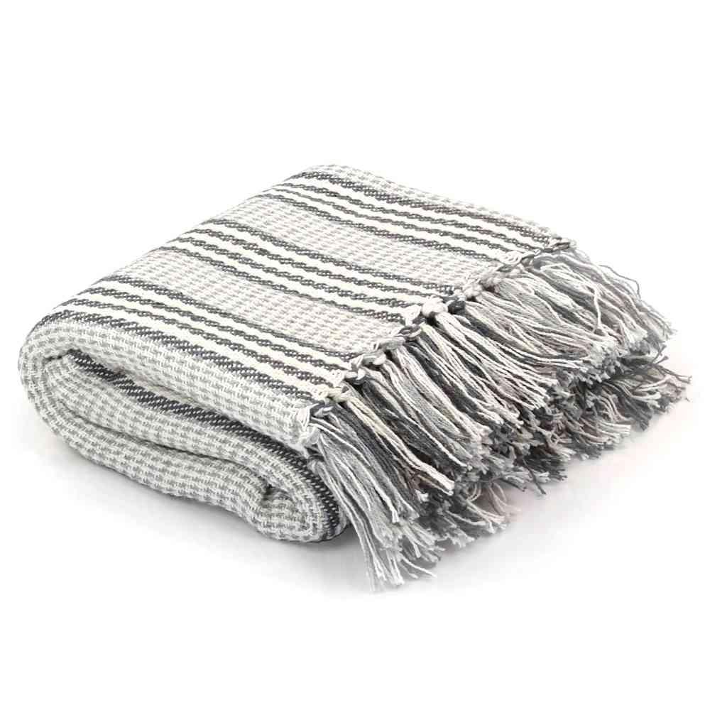 vidaXL Throw Grey and White 100% Cotton 86.6 x 98.4 in. Throw image