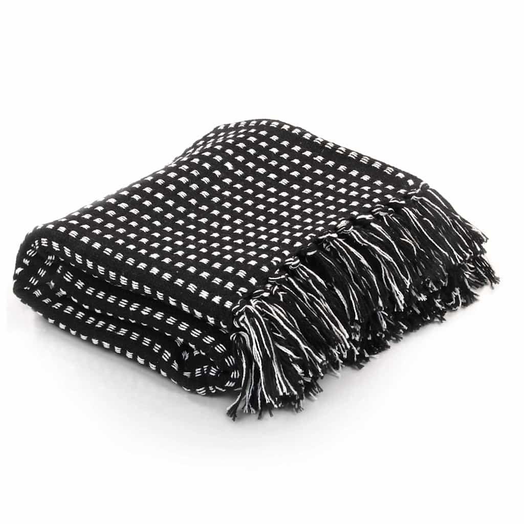 vidaXL Throw Cotton Squares 49.2x59.1" Black image