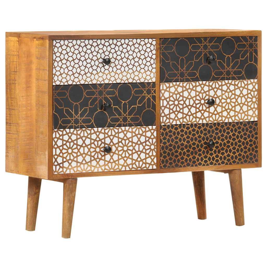 vidaXL Sideboard with Printed Pattern 35.4"x11.8"x27.6" Solid Mango Wood image