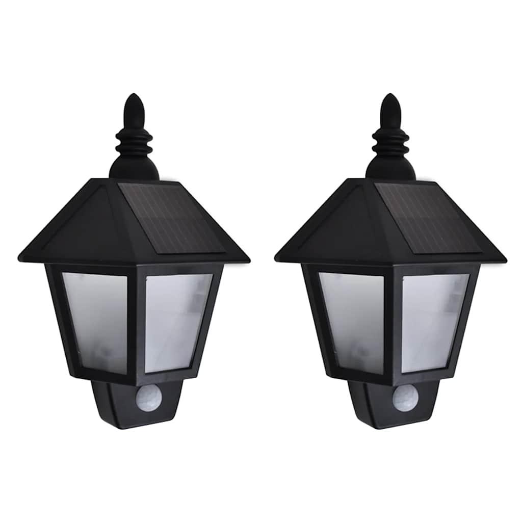 vidaXL Solar Wall Lamps 2 pcs with Motion Sensor Black image
