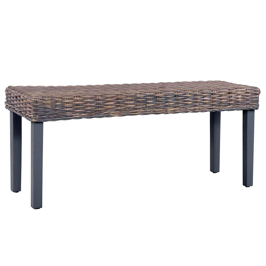 vidaXL Bench 43.3" Gray Natural Kubu Rattan and Solid Mahogany Wood image