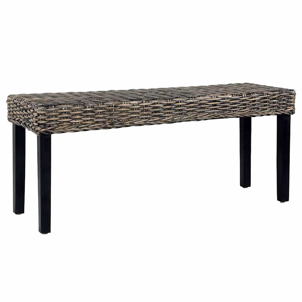 vidaXL Bench 43.3" Black Natural Kubu Rattan and Solid Mahogany Wood image