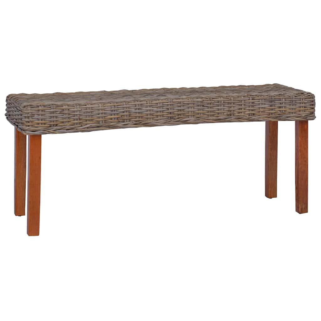 vidaXL Bench 43.3" Natural Kubu Rattan and Solid Mahogany Wood image