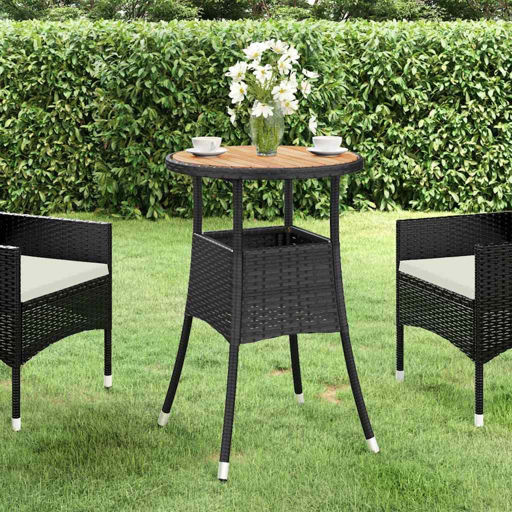 vidaXL Patio Table Ø23.6"x29.5" Acacia Wood and Poly Rattan Black image