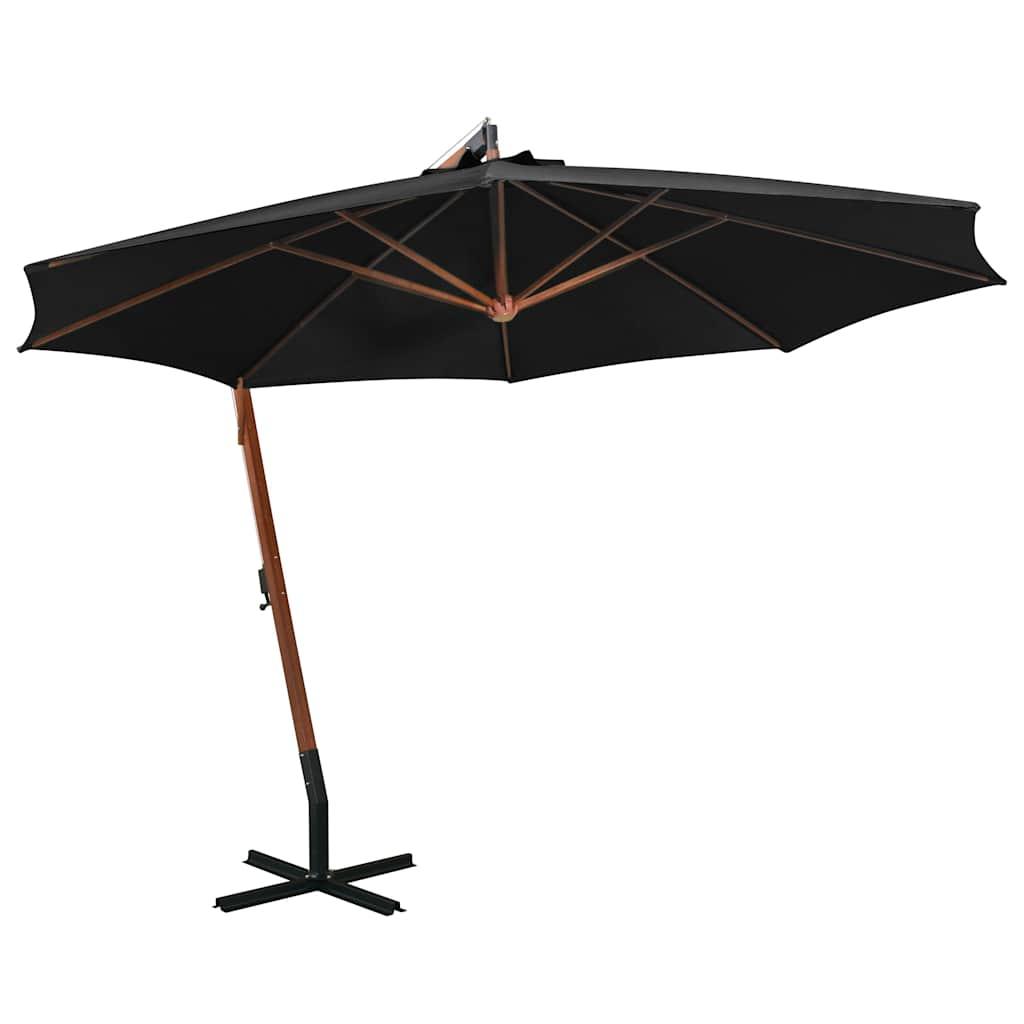 vidaXL Hanging Patio Parasol with Pole Black 11.5x9.5'Solid Fir Wood image