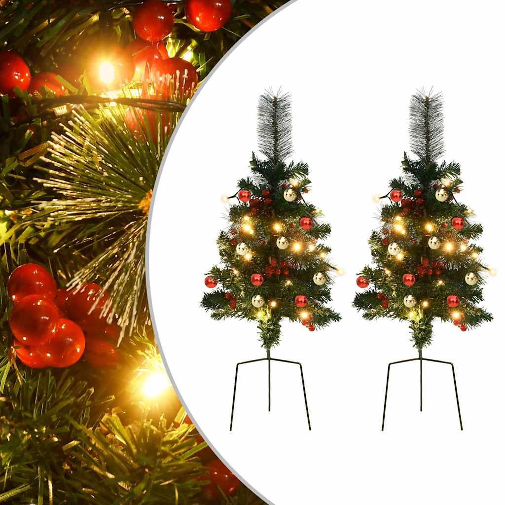vidaXL Artificial Pathway Pre-lit Christmas Tree 2 pcs 29.9" PVC image