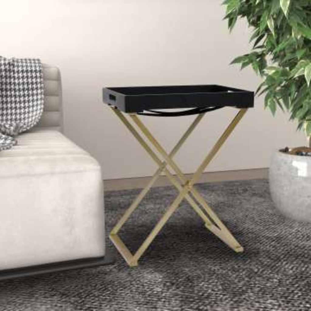 vidaXL Folding Table Gold and Black 18.9"x13.4"x24" MDF image