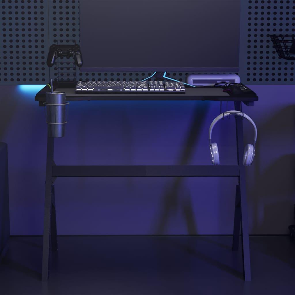 vidaXL LED Gaming Desk Black Engineered Wood Gaming Desk Rectangular image
