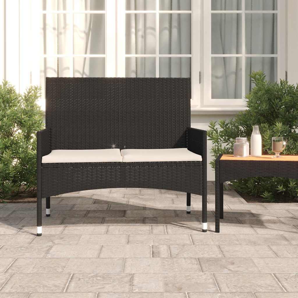 vidaXL 2-Seater Patio Bench with Cushions Black Poly Rattan image