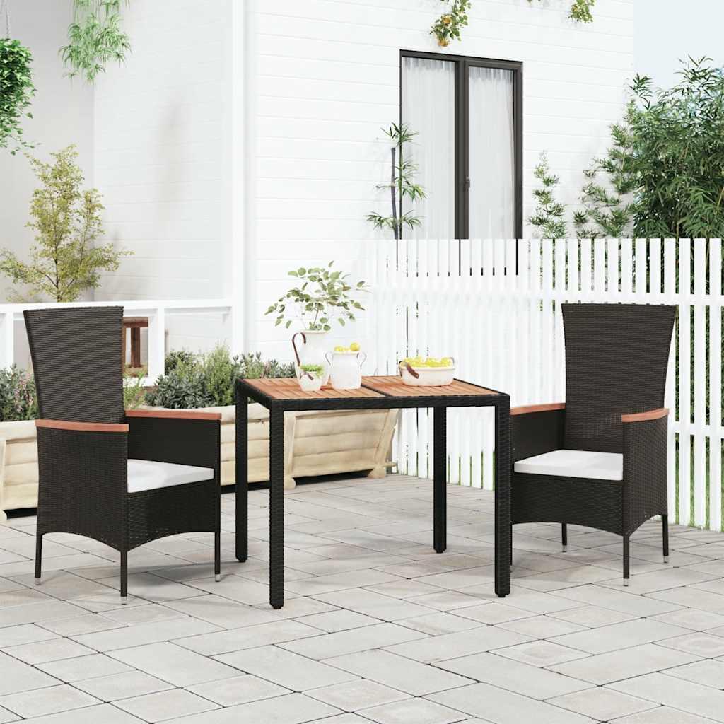 vidaXL Patio Table with Wooden Top Black Poly Rattan&Solid Wood Acacia image