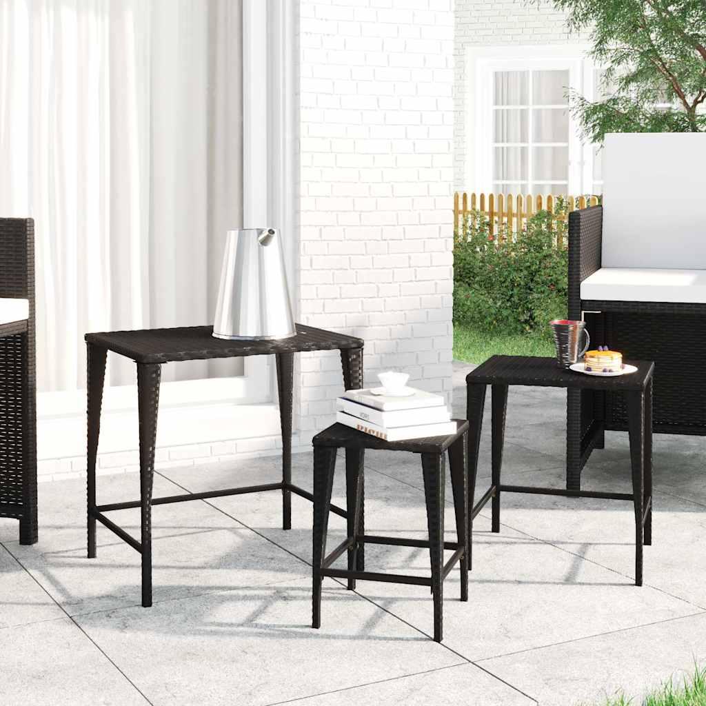 vidaXL Nesting Tables 3 pcs Black Poly Rattan image