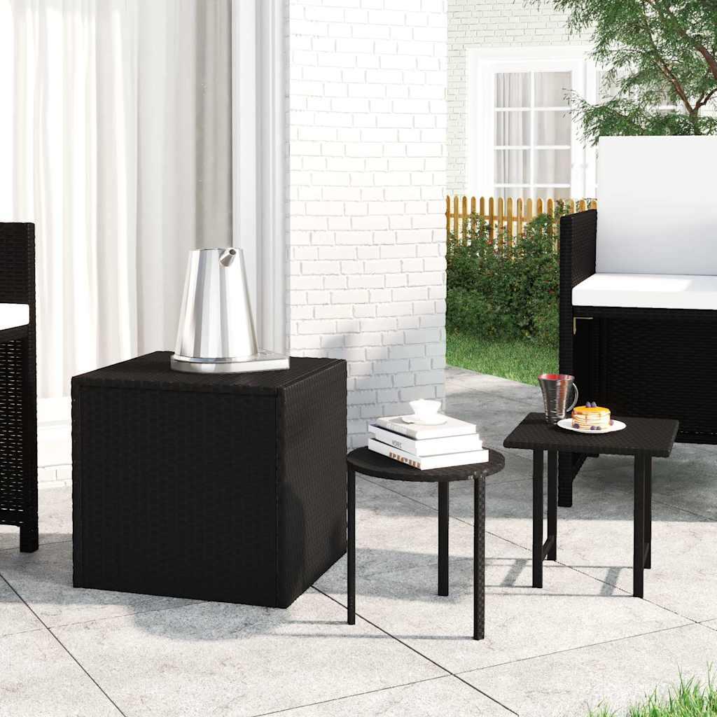 vidaXL Side Tables 3 pcs Black Poly Rattan image
