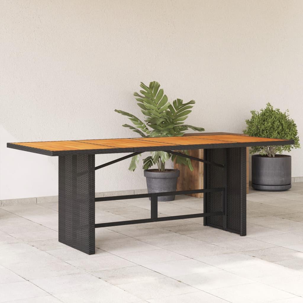 vidaXL Patio Table with Acacia Wood Top Black 74.8"x31.5"x29.1" Poly Rattan image