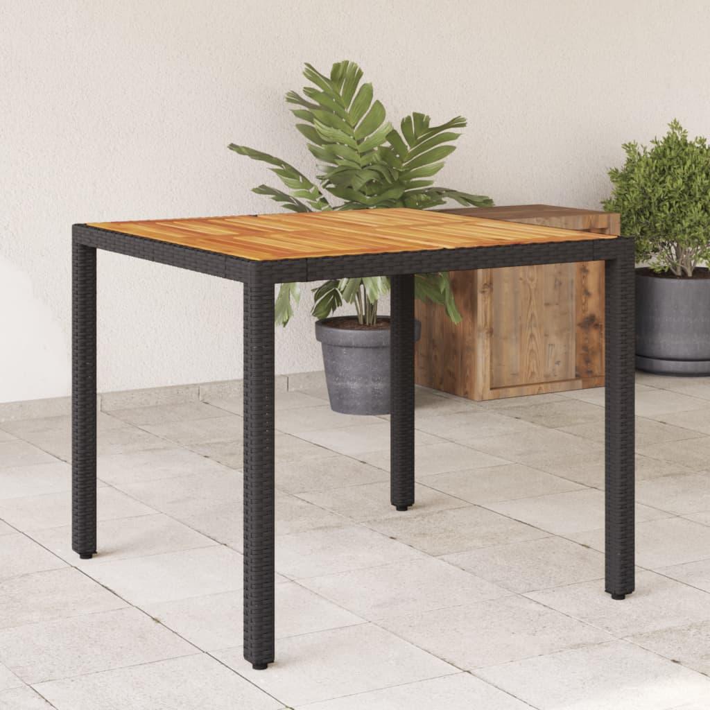 vidaXL Patio Table with Acacia Wood Top Black 35.4"x35.4"x29.5" Poly Rattan image