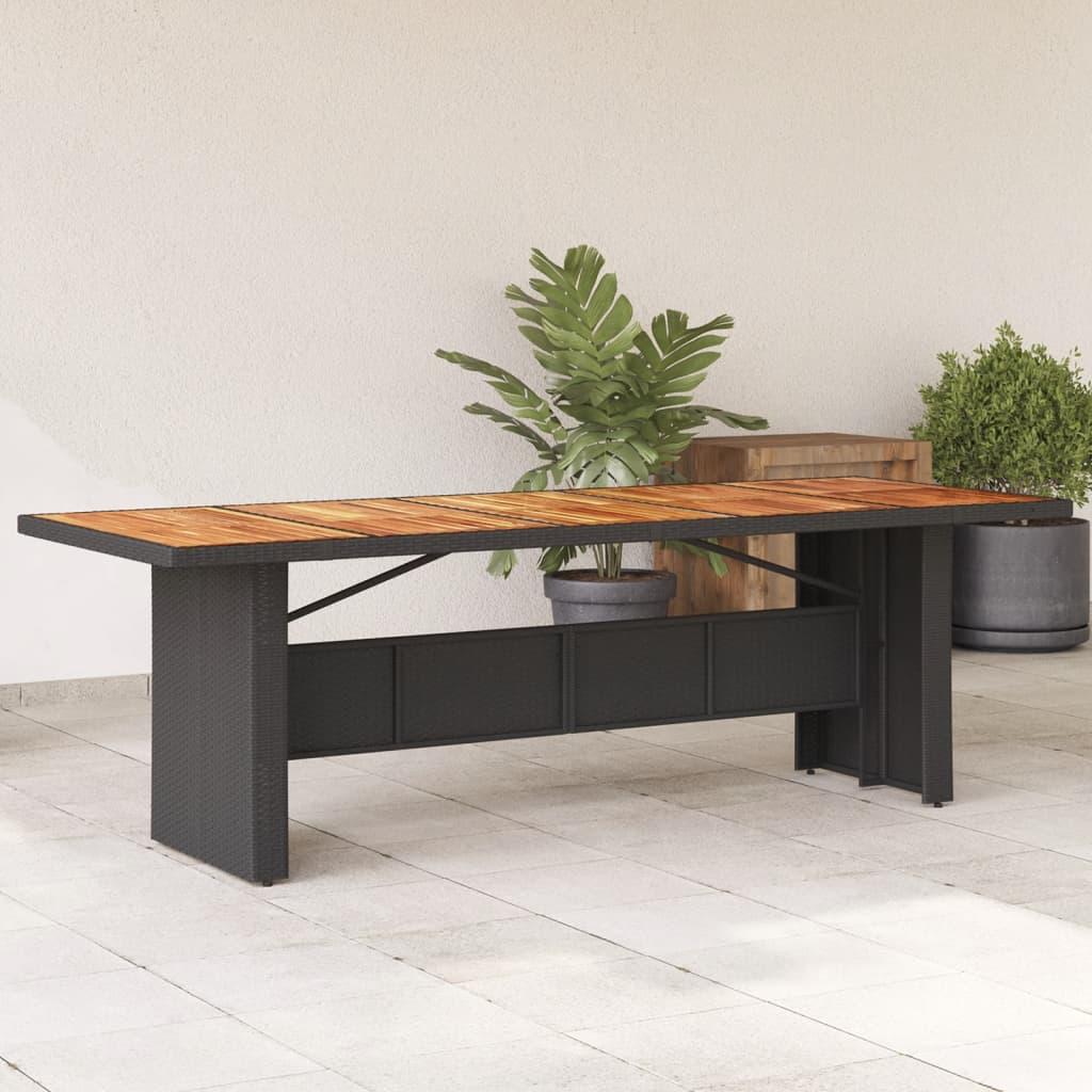 vidaXL Patio Table with Acacia Wood Top Black 94.5"x35.4"x29.5" Poly Rattan image