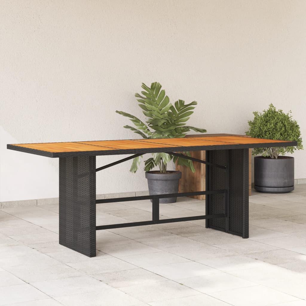 vidaXL Patio Table with Acacia Wood Top Black 74.8"x31.5"x29.5" Poly Rattan image