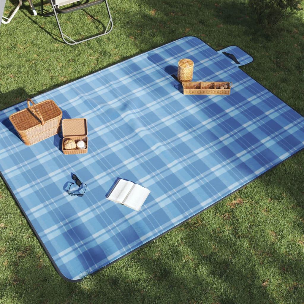 vidaXL Picnic Blanket Foldable Blue Plaid 78.7"x59.1" Velvet image