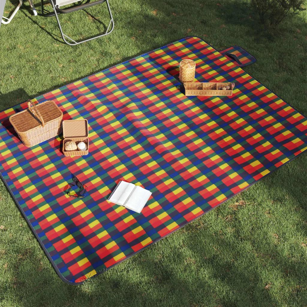vidaXL Picnic Blanket Foldable Multicolor Plaid 78.7"x59.1" Velvet image