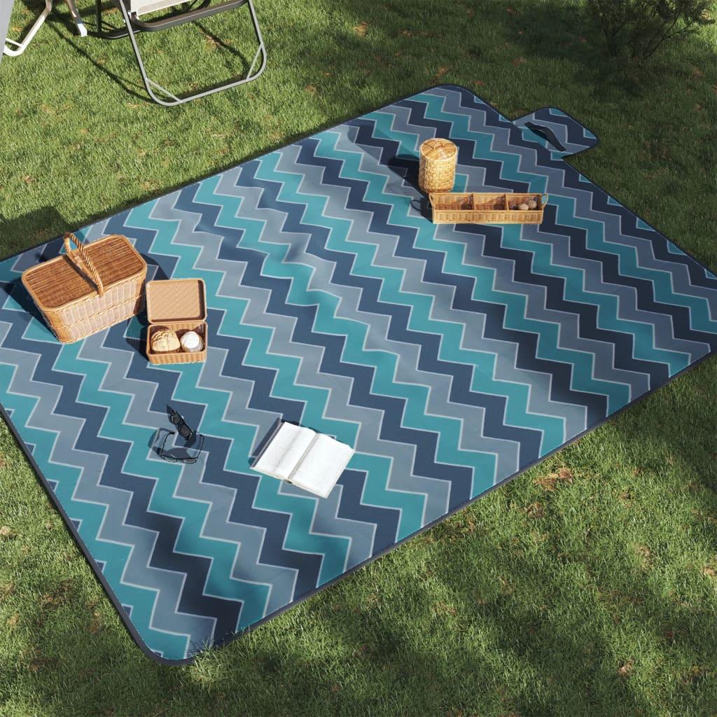 vidaXL Picnic Blanket Foldable Blue Wave 78.7"x59.1" Velvet image