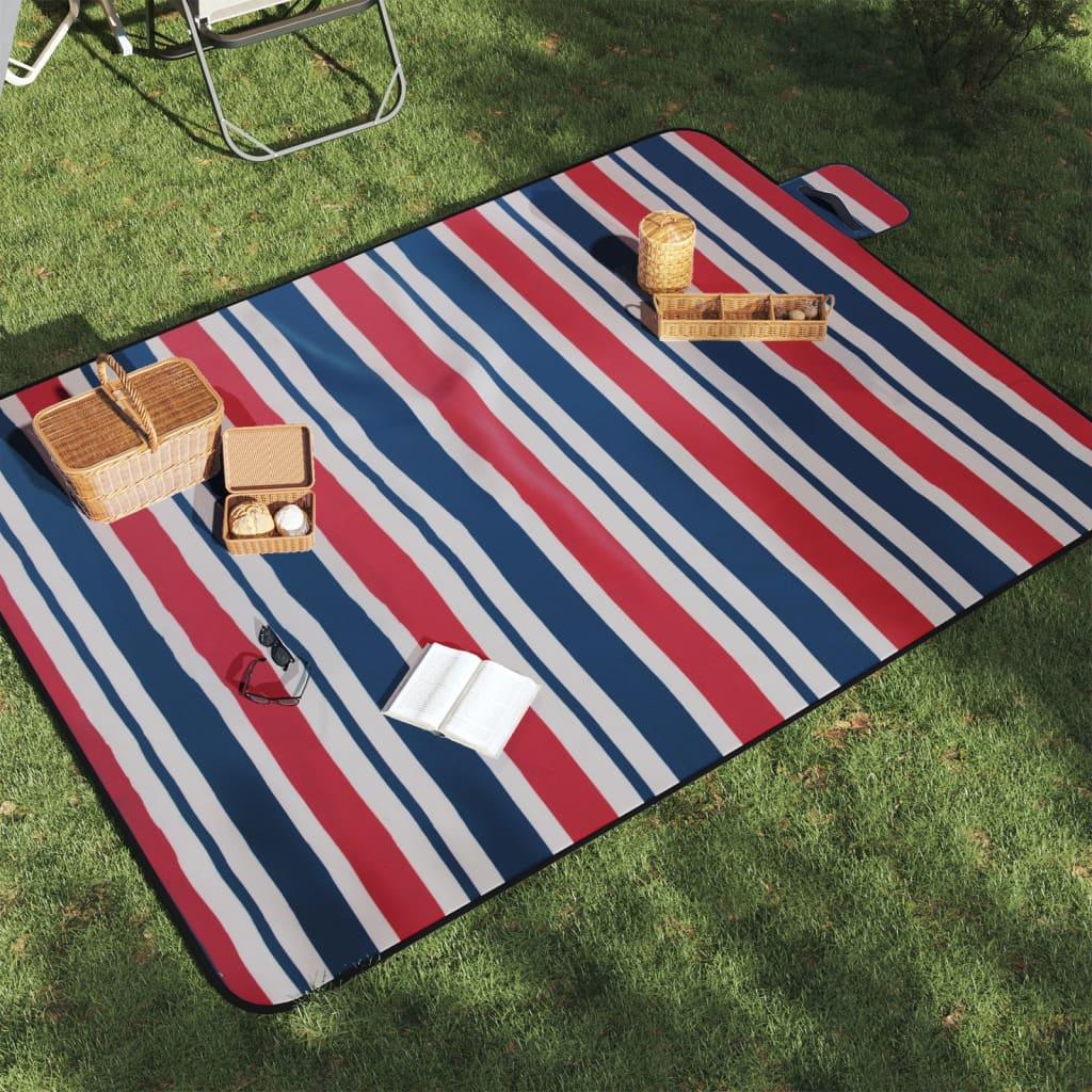 vidaXL Picnic Blanket Foldable Red and Blue Stripe 78.7"x59.1" Velvet image