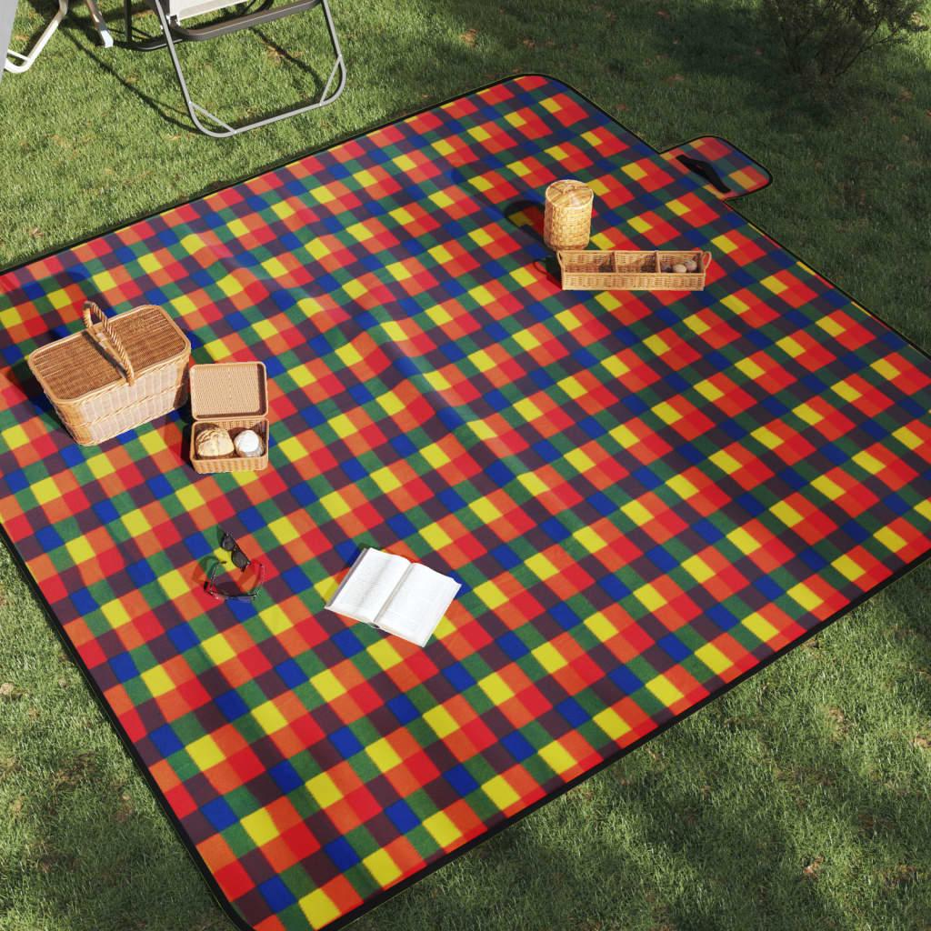 vidaXL Picnic Blanket Foldable Multicolor Plaid 78.7"x78.7" Velvet image