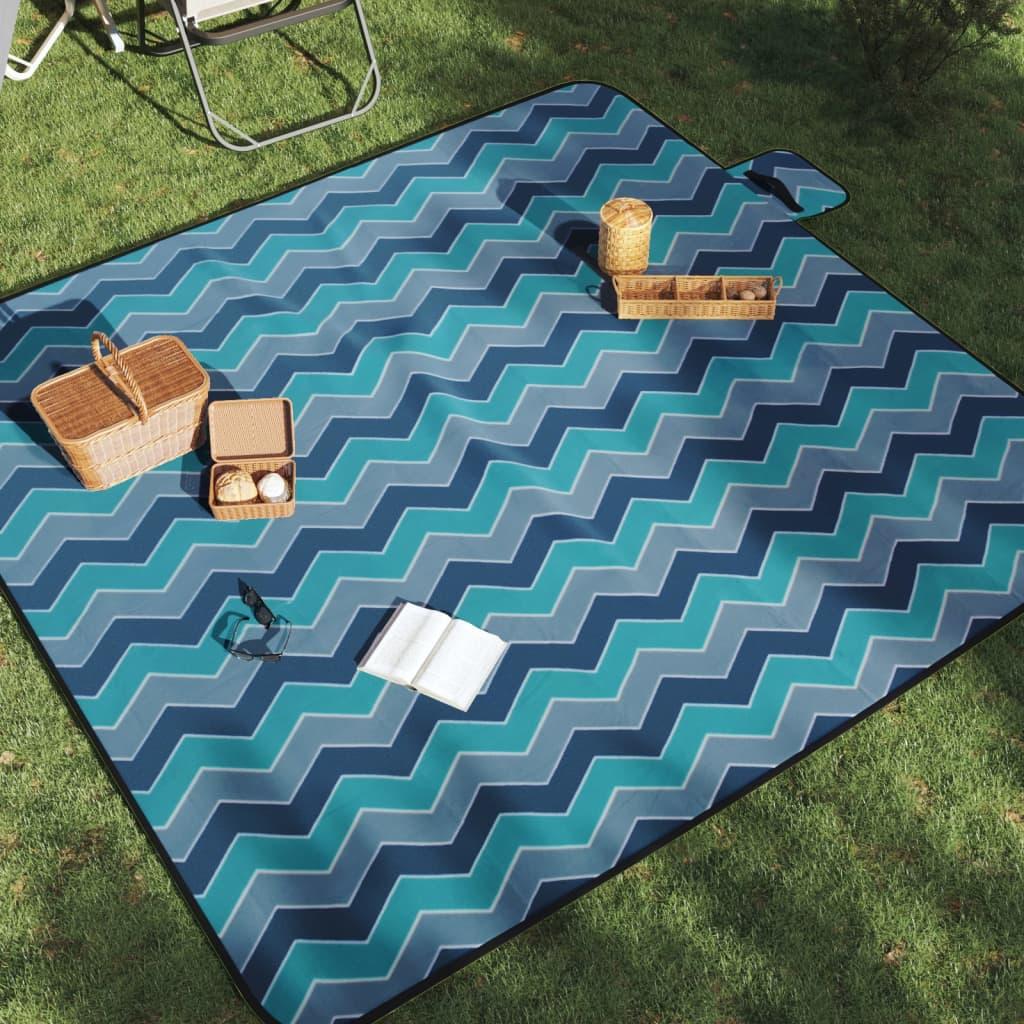 vidaXL Picnic Blanket Foldable Blue Wave 78.7"x78.7" Velvet image