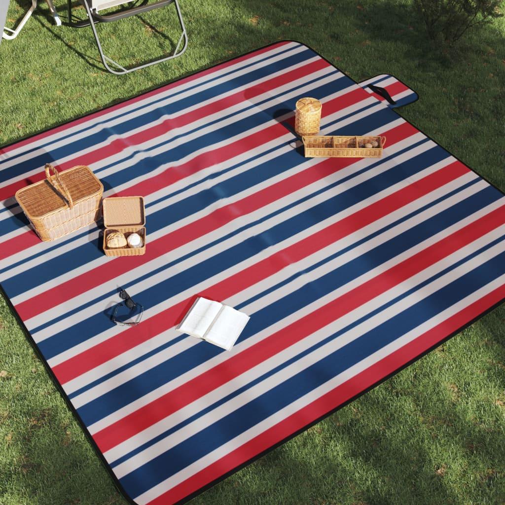 vidaXL Picnic Blanket Foldable Red and Blue Stripe 78.7"x78.7" Velvet image