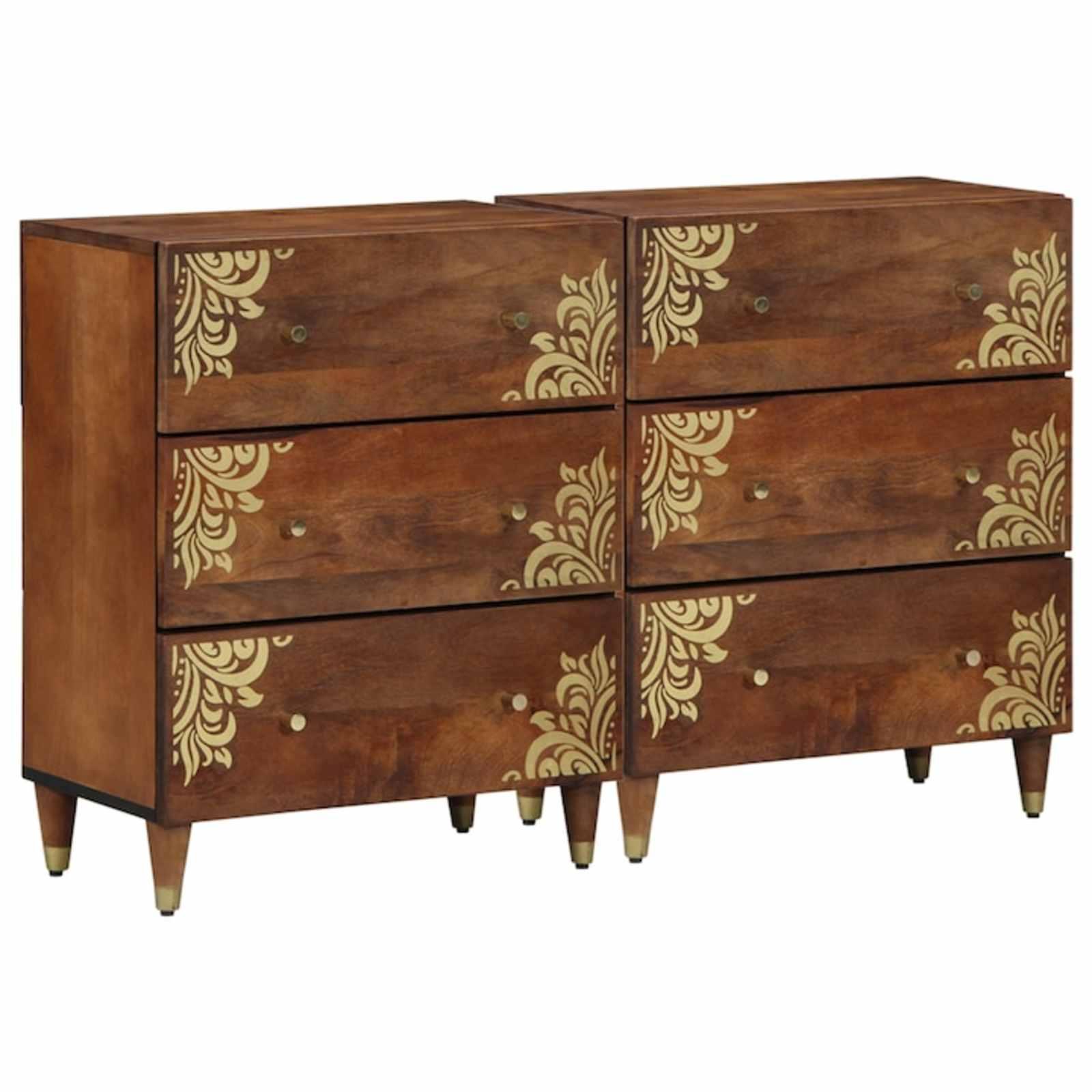 vidaXL Sideboard 2 pcs 23.62 x 12.99 x 29.53 in Solid Mango Wood image