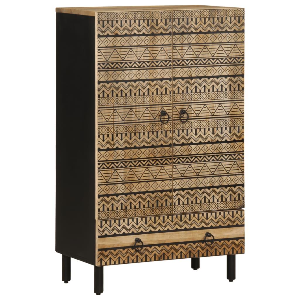vidaXL Highboard Black Solid Rough Mango Wood, Iron Medium Highboard image