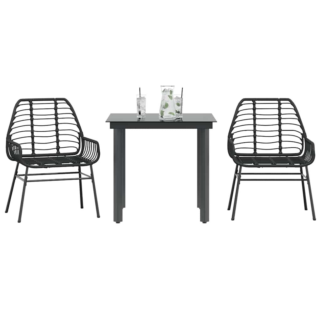 vidaXL 3 Piece Garden Dining Set Black Poly Rattan Glass image
