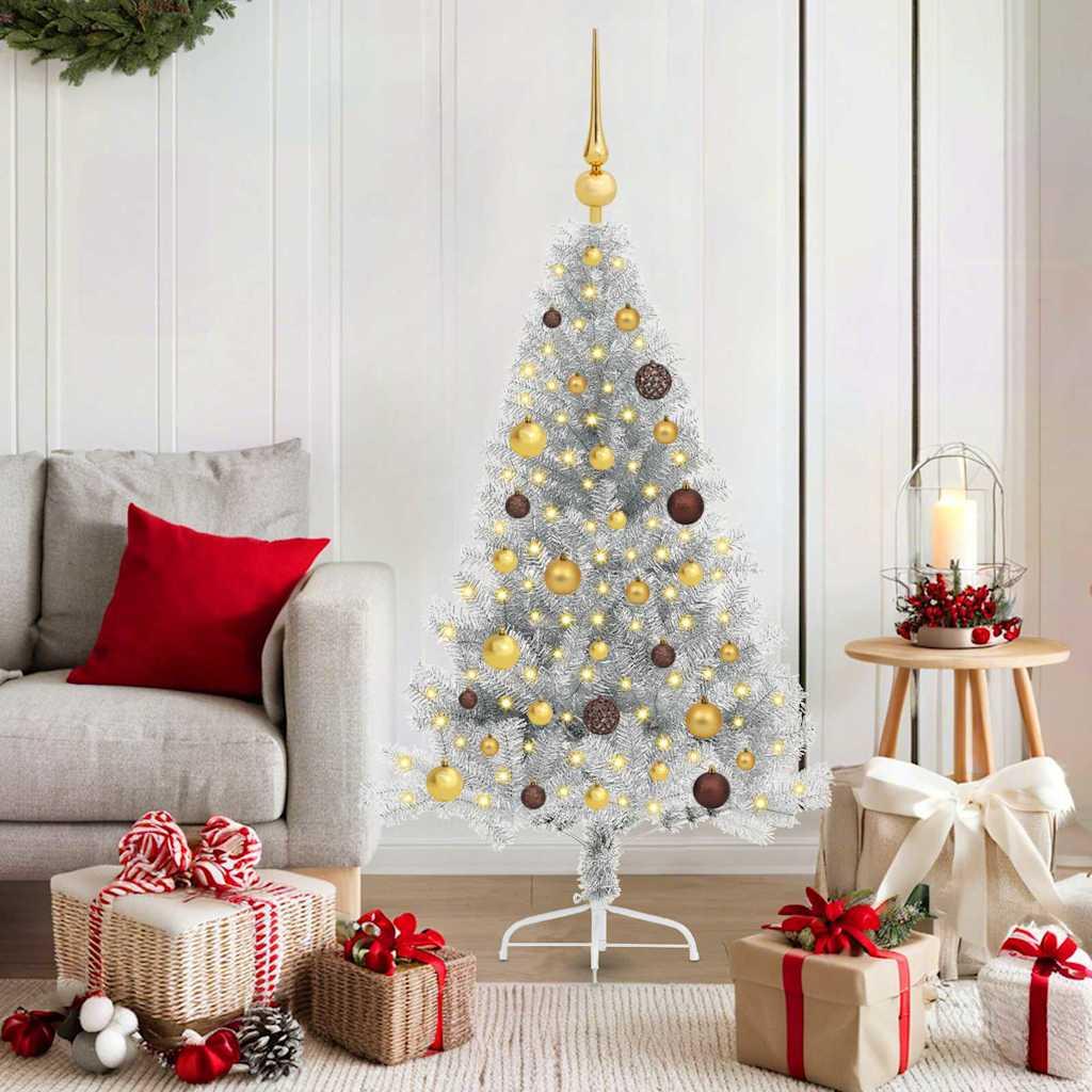 vidaXL Artificial Pre-lit Christmas Tree Silver 59.06 in PET image