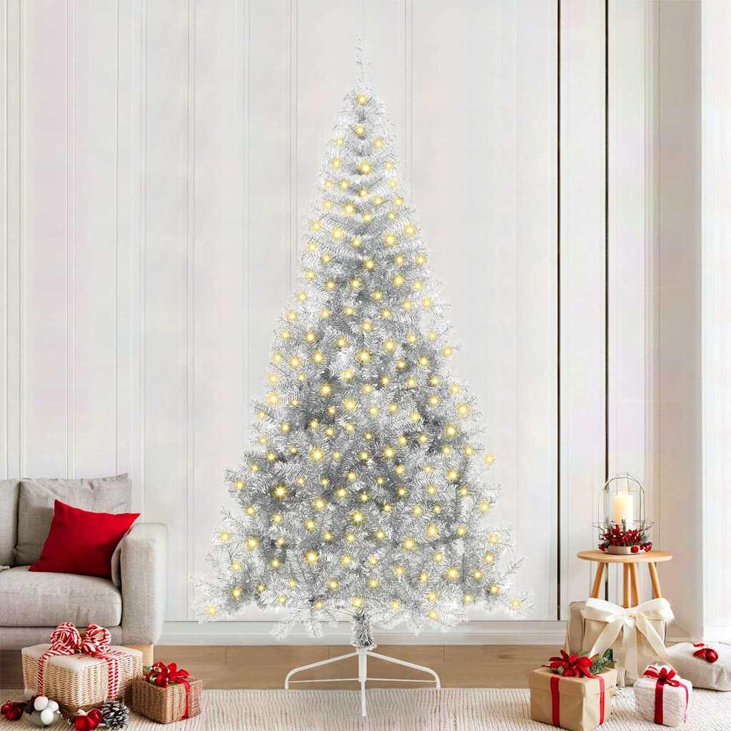 vidaXL Artificial Pre-lit Christmas Tree Silver 94.5" PET image