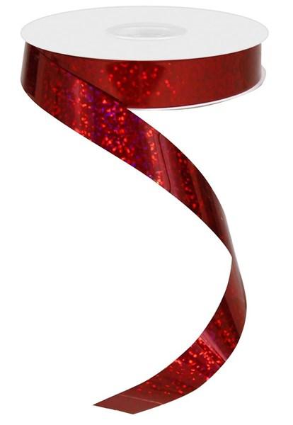 .625 Inch Red Holographic Ribbon, Made Of PET Plastic, 50 Yards (Lot of 1 Spool) SALE ITEM image