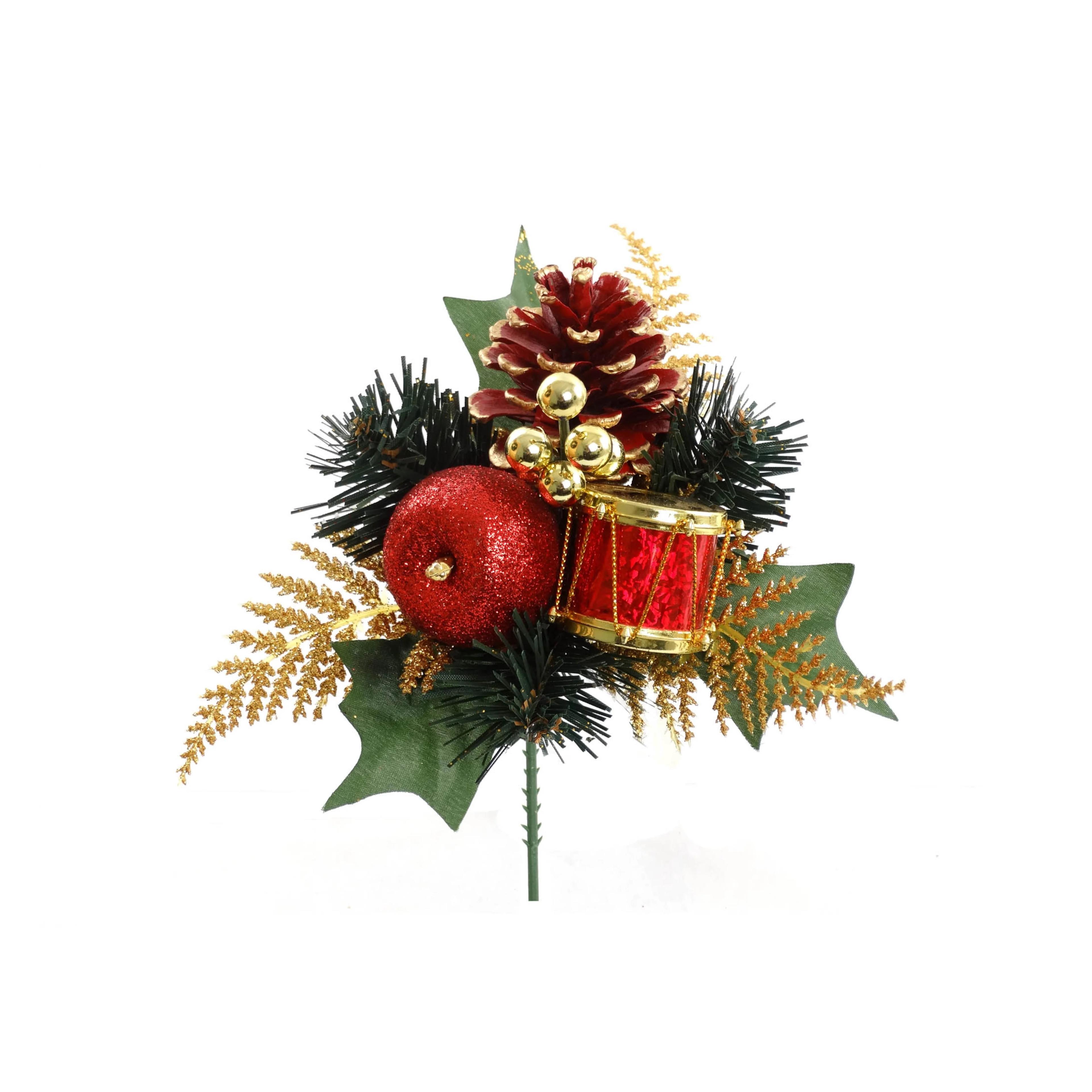 Red Glittered Wreath Pick With Holly, Pine, Cedar, Apple, Drum, Pinecone and Berries (Lot of 12 Picks) SALE ITEM image