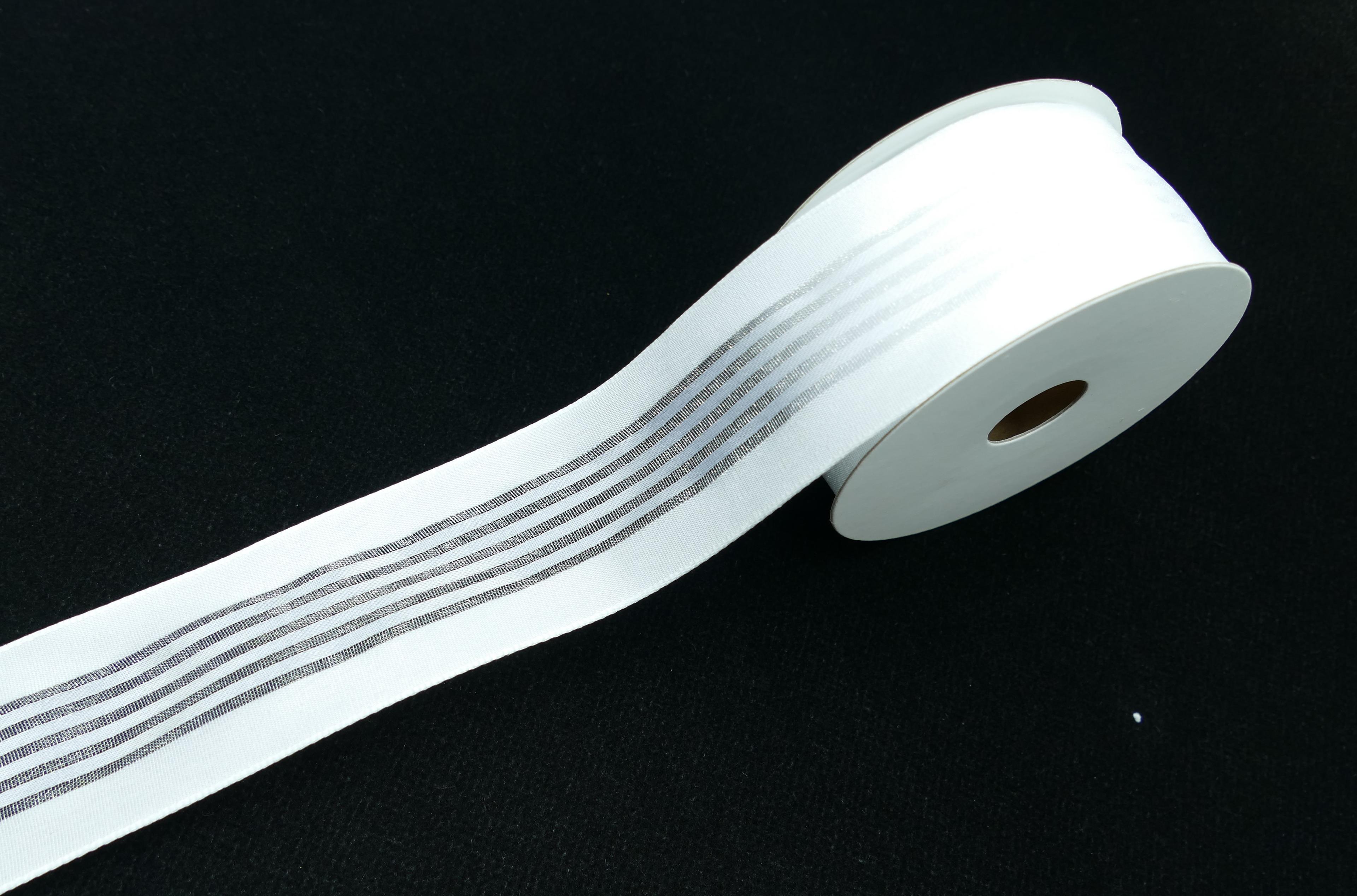 1.5 Inch White Satin Wired Ribbon with 5 Organza Stripes, 10 Yards (Lot of 1 Spool) SALE ITEM image