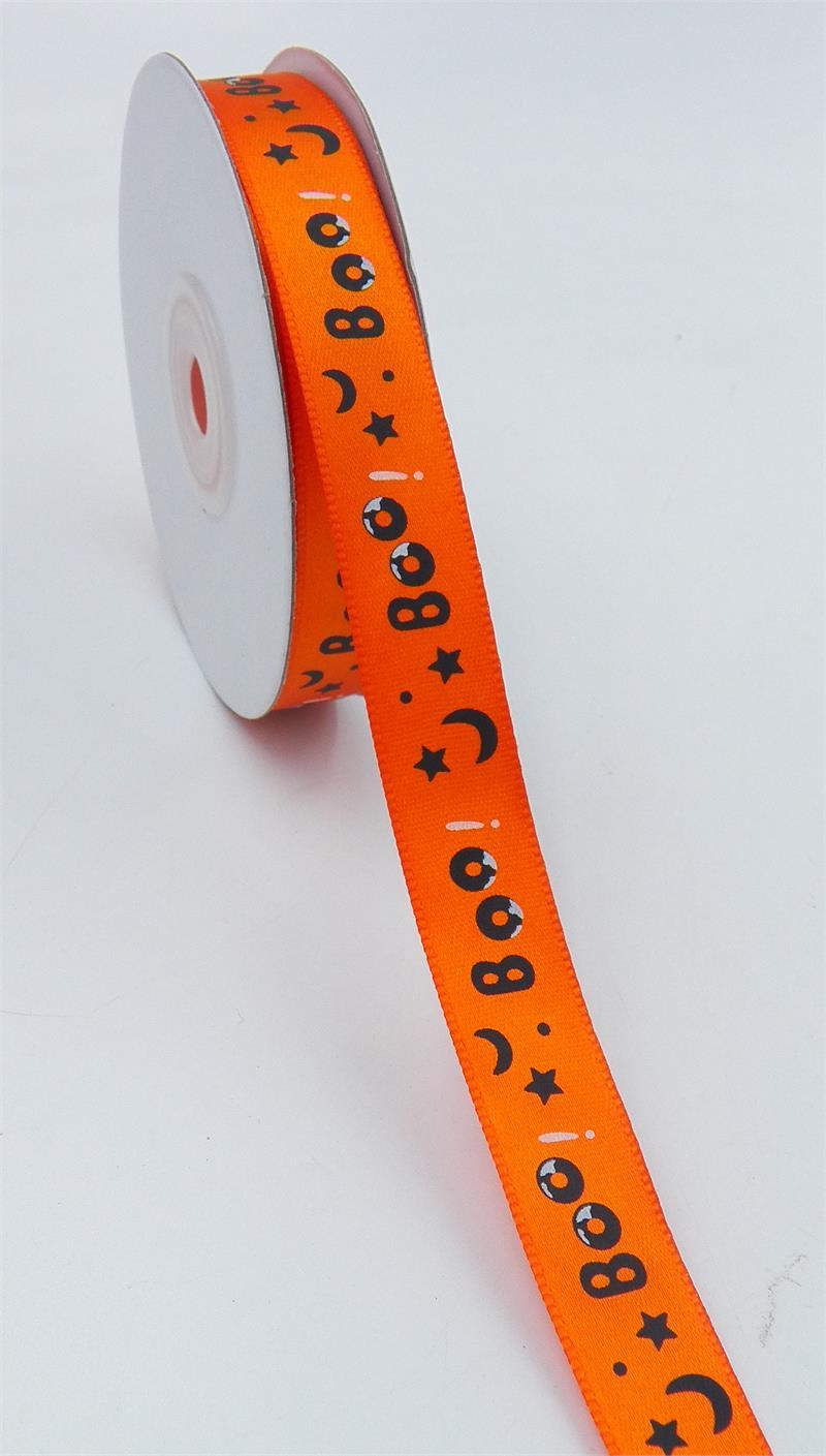 Orange/Black Boo! Satin Halloween Ribbon 5/8 x 25 yds., (1 spool) SALE ITEM image