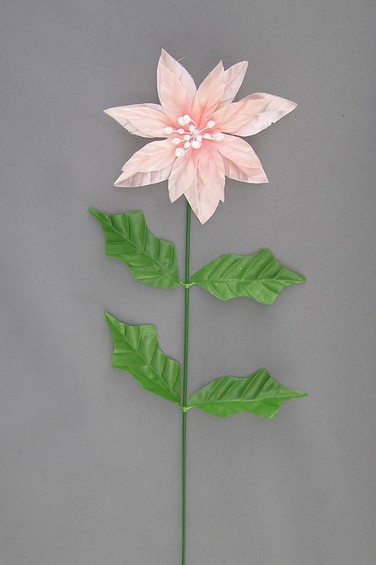 Poinsettia Spray with 1 Bloom, Pink Satin, Christmas Artificial Silk Flower (lot of 12) Clearance image