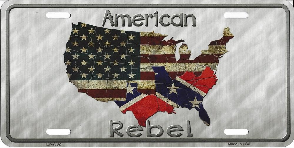 American Rebel Confederate Flag Metal License Plate image