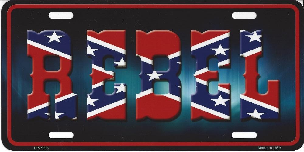 Rebel With Confederate Flag License Plate image