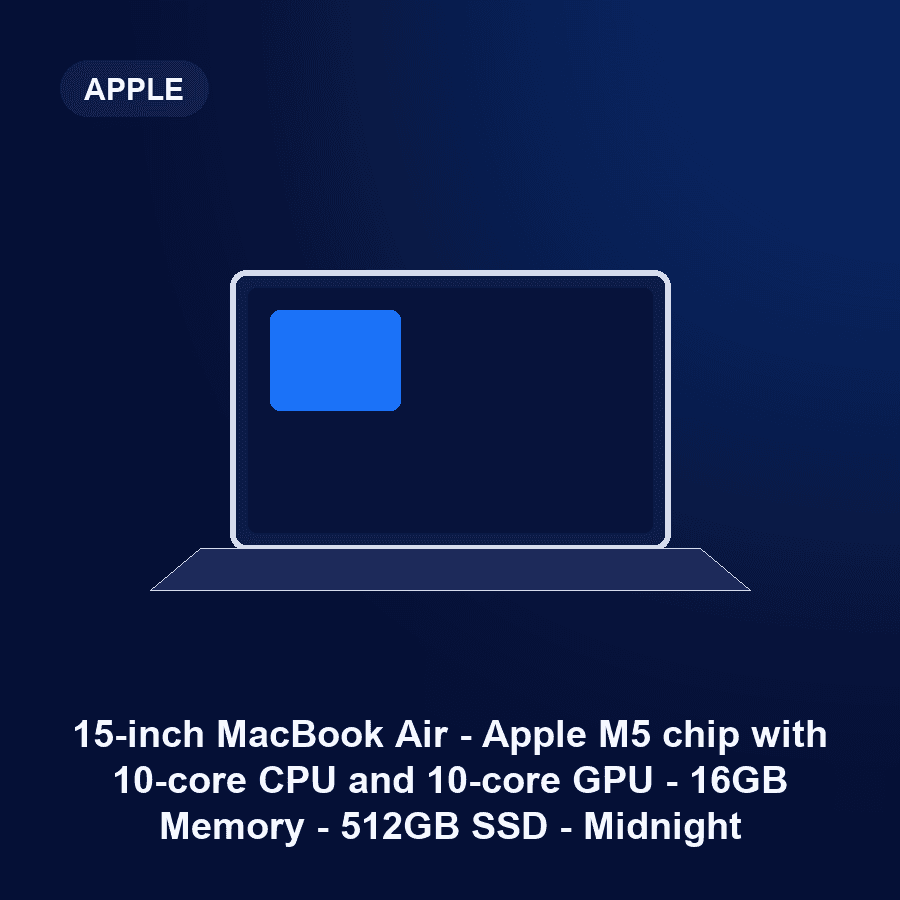 15-inch MacBook Air - Apple M5 chip with 10-core CPU and 10-core GPU - 16GB Memory - 512GB SSD - Midnight